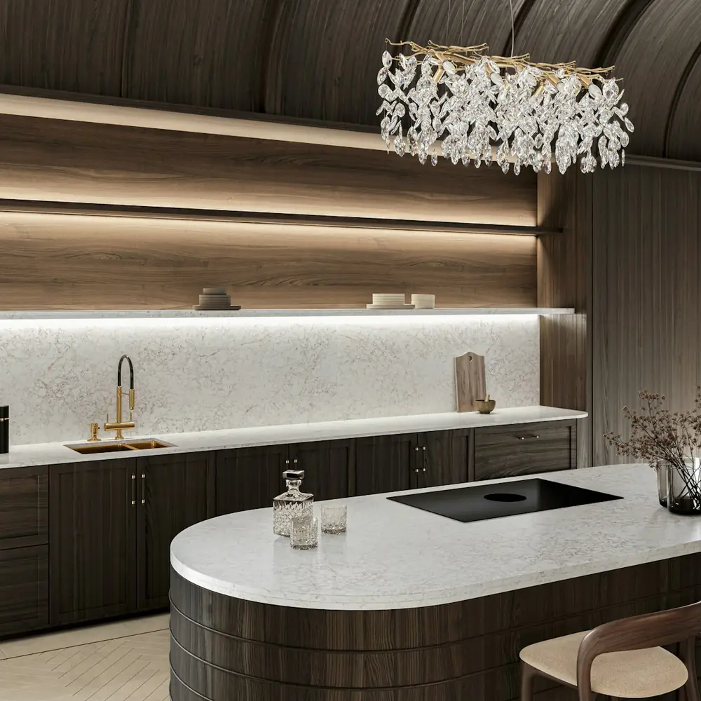 Realizacja z płyty Silestone® Riviere Rose